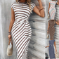 【MÁS VENDIDO】🔥1º en Trajes🔥¡¡OFERTA ÚLTIMO DÍA!! 50% OFF💕 Vestido Elegante Rayado con Cinturón de Lazo para Mujer