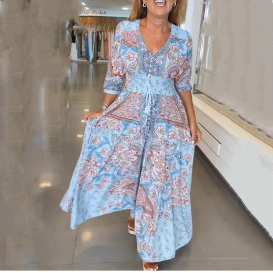 🌸 Vestido Largo Elegante con Cordón Floral para Mujer – Estilo Sofisticado y Confortable para Cualquier Ocasión ✨👗