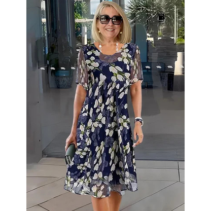 Vestido de fiesta de manga corta, corte en A y largo hasta la rodilla