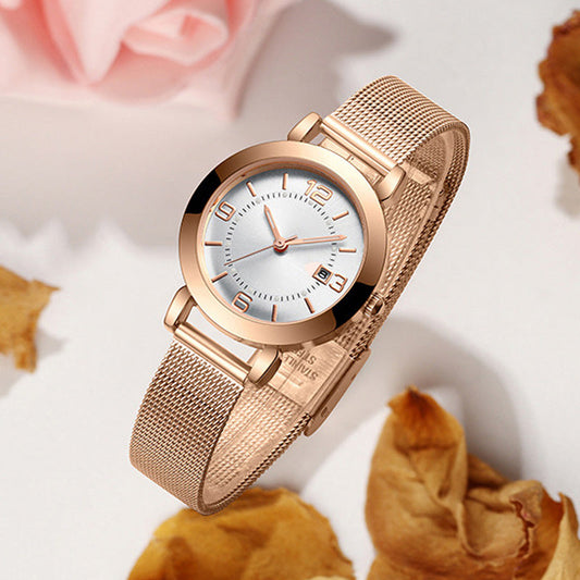 Reloj de mujer con correa de malla, luminoso e impermeable