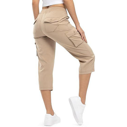 👖 ¡50% DE DESCUENTO POR TIEMPO LIMITADO! ✨ Capris cargo ligeros para mujer: 6 bolsillos, cintura con cordón ajustable, transpirables 🌿
