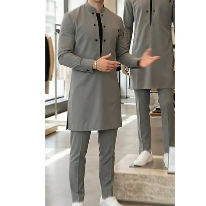👔 ¡AHORA CON UN 50 % DE DESCUENTO! 🔥 Conjunto de túnica y pantalones de cuello mao para hombre: diseño elegante, corte cómodo y perfecto para ocasiones especiales 🎩