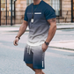 🏖️ ¡Estilo especial de verano! 😎 Conjunto de camiseta y shorts con degradado para hombre