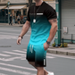 🏖️ ¡Estilo especial de verano! 😎 Conjunto de camiseta y shorts con degradado para hombre