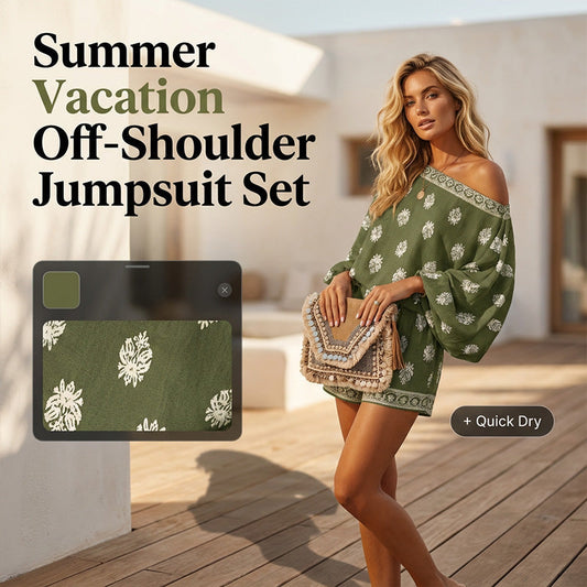 📢📢¡50% DESCUENTO! ⏰Conjunto Jumpsuit Bohemio con Estampado y Hombros Descubiertos