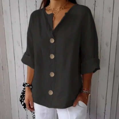 👔 ¡OFERTA RELÁMPAGO 50% DE DESCUENTO! 🍂 Blusa de Mujer Holgada de Botones – Cómoda, Transpirable, Anti-Arrugas y Estilo Versátil ✨