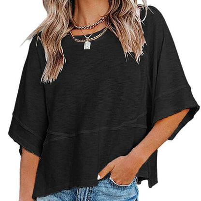 📢📢 ¡50% DE DESCUENTO! ⏰ Camiseta de manga acampanada de cinco puntas con diseño de empalme en color liso para mujer