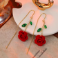 Pendientes Red Rose Threader con tallo de cristal