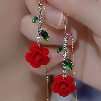 Pendientes Red Rose Threader con tallo de cristal