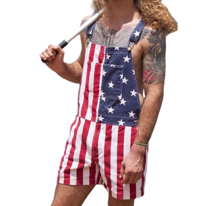 👖 50% OFF NOW! 💪 American Flag Overalls Shorts – Unisex Denim, Adjustable Straps & Patriotic Design – Perfect for Holidays 🎆