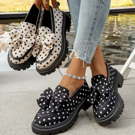 🎀👞Elegancia desenfadada, pasos con estilo ✨Mocasines de plataforma con lazo y lunares para mujer