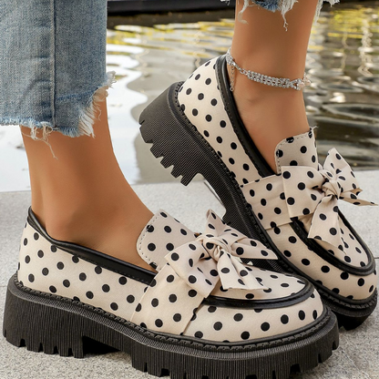 🎀👞Elegancia desenfadada, pasos con estilo ✨Mocasines de plataforma con lazo y lunares para mujer