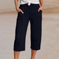 Pantalones cortos plisados de algodón y lino de color liso para mujer