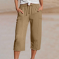 Pantalones cortos plisados de algodón y lino de color liso para mujer