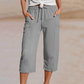 Pantalones cortos plisados de algodón y lino de color liso para mujer