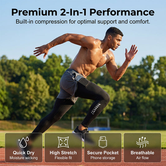 📢📢¡50% DE DESCUENTO! ⏰Mallas de correr 2 en 1 para hombres con pantalones cortos