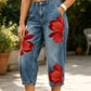 Jeans de Pierna Ancha con Flores Artísticas para Mujer