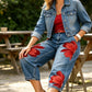 Jeans de Pierna Ancha con Flores Artísticas para Mujer