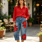 Jeans de Pierna Ancha con Flores Artísticas para Mujer