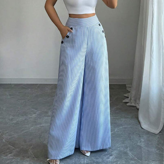 👖 ¡TIEMPO LIMITADO 50% DE DESCUENTO! ✨ Pantalones de cintura alta y pierna ancha – A rayas, botones decorativos, S-XL 🍁
