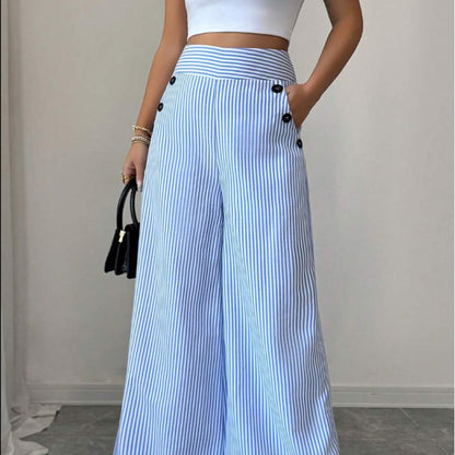 👖 ¡TIEMPO LIMITADO 50% DE DESCUENTO! ✨ Pantalones de cintura alta y pierna ancha – A rayas, botones decorativos, S-XL 🍁