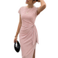 Vestido midi de mujer a rayas con lazo lateral