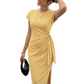 Vestido midi de mujer a rayas con lazo lateral