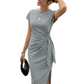 Vestido midi de mujer a rayas con lazo lateral