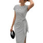 Vestido midi de mujer a rayas con lazo lateral