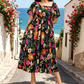 🏖️¡Oferta de verano con 50% de descuento!🏝️👗Vestido midi floral con escote cuadrado y bolsillos💃