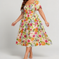 🏖️¡Oferta de verano con 50% de descuento!🏝️👗Vestido midi floral con escote cuadrado y bolsillos💃