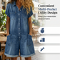 Mono informal de mezclilla de manga corta para mujer