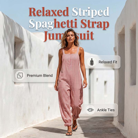 Jumpsuit Casual de Rayas para Dama con Tirantes Delgados