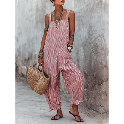 Jumpsuit Casual de Rayas para Dama con Tirantes Delgados
