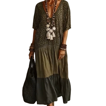 👗 ¡TIEMPO LIMITADO 50% DE DESCUENTO! ✨ Vestido Maxi de Leopardo Bohemio – Escote en V, escalones, estilo 🌴 resort fluido