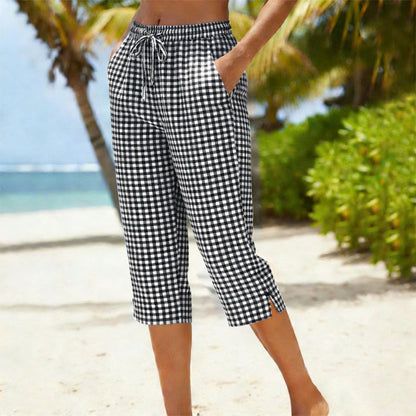 Pantalones capri de cuadros para mujer, ideales para el verano
