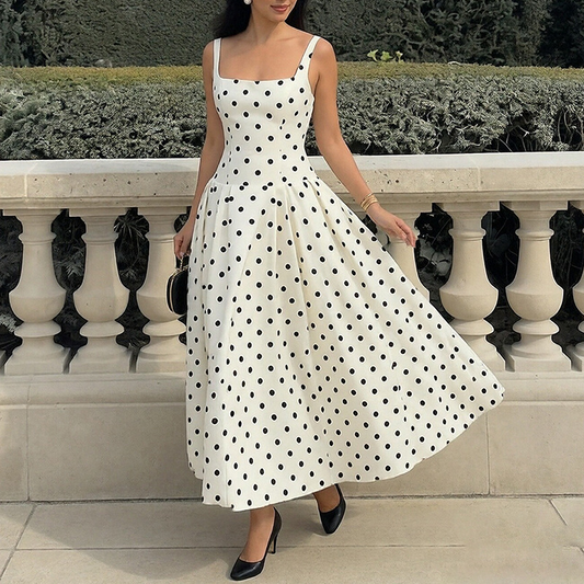 Vestido de mujer vintage de corte A con lunares