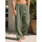 Pantalones holgados informales de algodón y lino para hombre.