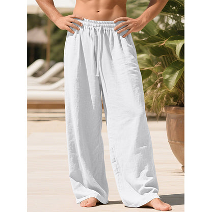 Pantalones holgados informales de algodón y lino para hombre.