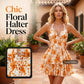 👗🌸 ¡50% DE DESCUENTO POR TIEMPO LIMITADO! ✨ Vestido mini estampado para mujer con cuello halter con cordón – delantero con lazada, espalda fruncida y falda con volantes en capas 💃