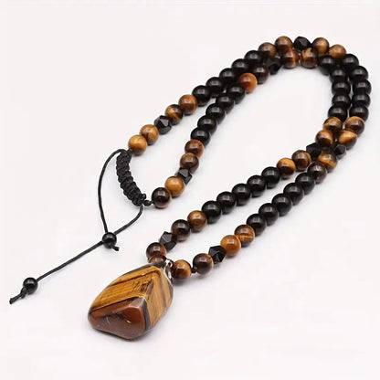 🔥50% DE DESCUENTO AHORA🦁Collar de cuentas de ojo de tigre natural para hombre: elegante joyería de piedra curativa energética para uso diario y para regalar.