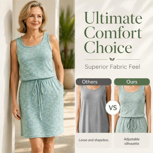 👗✨ Vestido Cuello Cuadrado Sin Mangas – Cordón Ajustable, Cintura Marcada y Look Súper Favorecedor 🌿💫