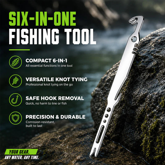 🎣 ¡50% DESCUENTO! 🔧 Herramienta Multifunción 6 en 1 de Acero Inoxidable para Pesca – Extractor de Anzuelos, Anudador & Versátil – Resistente y Compacto para Todo Equipo de Pesca 🌊