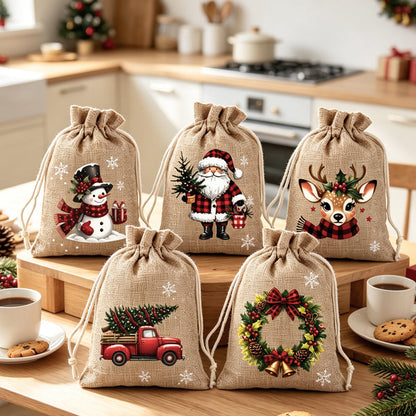 🎅 ¡50% DE DESCUENTO POR TIEMPO LIMITADO! ✨ Bolsas de regalo navideñas con cordón – Diseño de Papá Noel y renos, bolsas de tela reutilizables para envolver regalos ✨