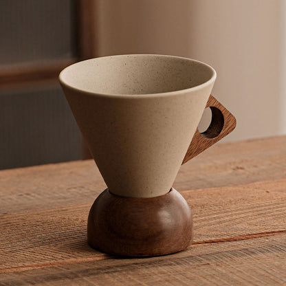 ☕✨ Taza Vintage con Asa de Madera y Platillo – Estilo Retro Elegante, Aroma y Estética Única para tu Rincón de Café