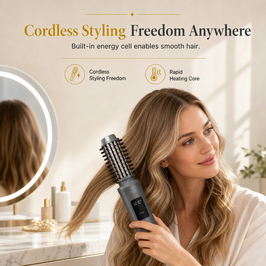 💇‍♀️✨ Cepillo Eléctrico 2 en 1 Inalámbrico – Alisa y Riza sin Cables, Perfecto para Retoques Rápidos en Casa, Viajes u Oficina 🔋💖